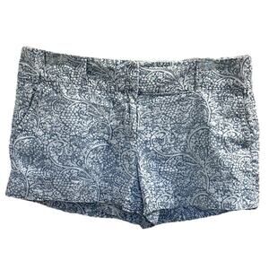 Ann Taylor Twill Cotton Shorts Blue & White Pattern 12 Large Flat Front